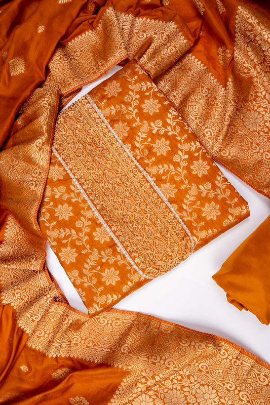 Mustard Cotton Unstitched Salwar Suit With Cotton Dupatta