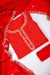 Red Dola Unstitched Salwar Suit With Cotton Dupatta