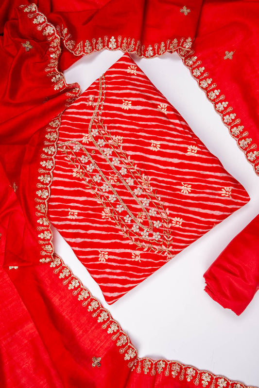 Red Dola Unstitched Salwar Suit With Cotton Dupatta