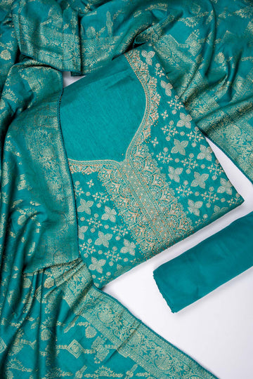 Rama Cotton Unstitched Salwar Suit With Cotton Dupatta