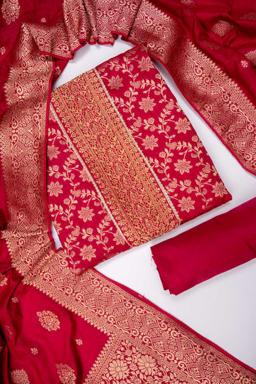 Magenta Cotton Unstitched Salwar Suit With Cotton Dupatta