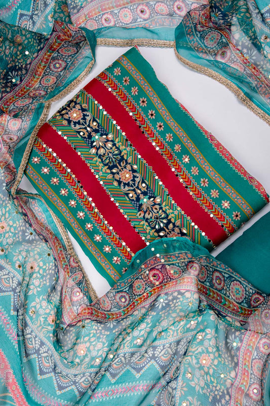 Rama Chinon Unstitched Salwar Suit With Chinon Dupatta