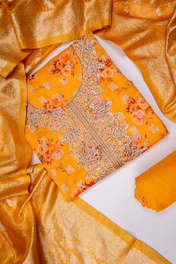 Mustard Cotton Unstitched Salwar Suit With Cotton Dupatta