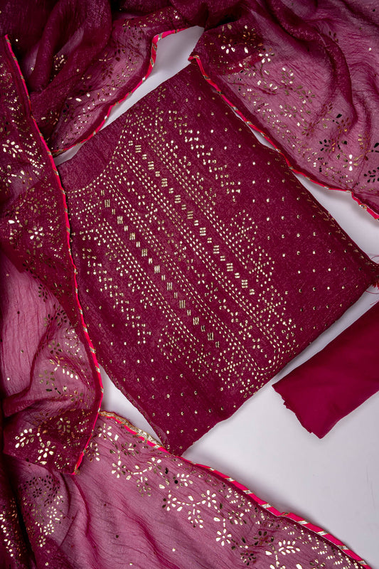 Garnet Shimmer Unstitched Salwar Suit With Shimmer Dupatta