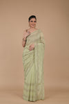 Pista Embroidered Swarovski & Beadwork Chinon Saree with Unstitched Blouse