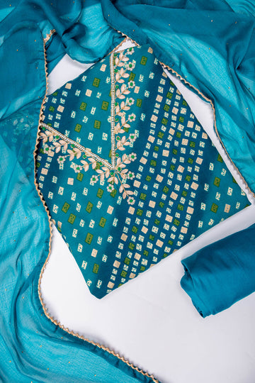 Rama Cotton Unstitched Salwar Suit With Chiffon Dupatta