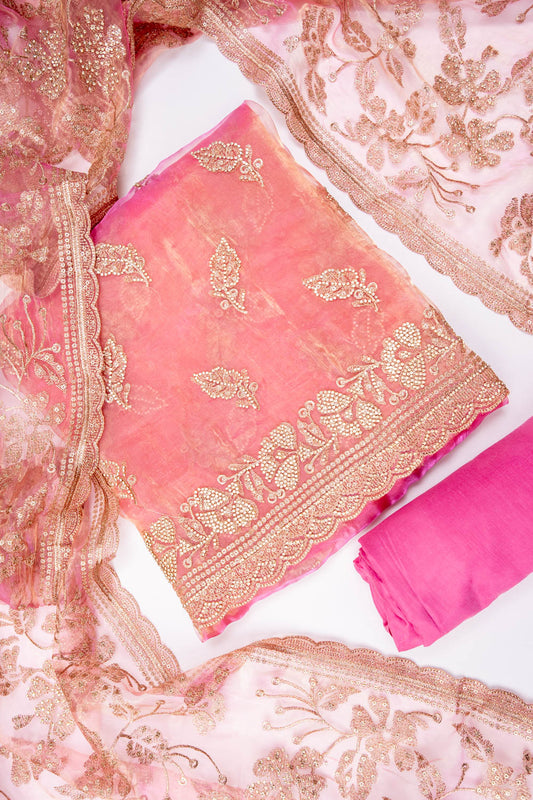 Gajari Organza Unstitched Salwar Suit With Organza Dupatta