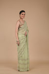 Pista Embroidered Swarovski & Beadwork Chinon Saree with Unstitched Blouse