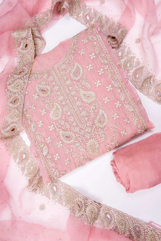 Gajari Organaz Unstitched Salwar Suit With Organza Dupatta