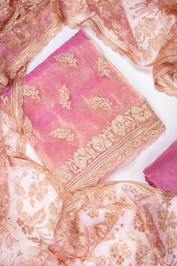 Mauve Organza Unstitched Salwar Suit With Organza Dupatta