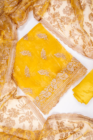 Mango Gold Organza Unstitched Salwar Suit With Organza Dupatta