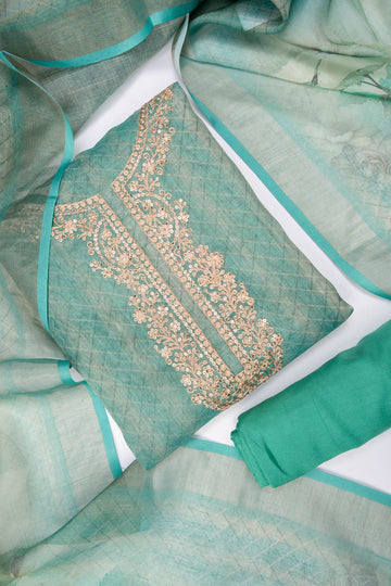Mint Green Cotton Unstitched Salwar Suit With Cotton Dupatta