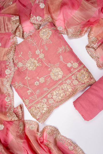 Gajari Organza Unstitched Salwar Suit With Tissue Dupatta