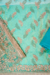 Tea Green Organza Unstitched Salwar Suit With Organza Dupatta