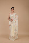 Off White Sequence & Threadwork, Embroidered Organza Saree With Unstitched Blouse