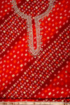 Red Cotton Unstitched Salwar Suit With Chiffon Dupatta