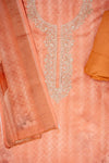 Peach Cotton Unstitched Salwar Suit With Cotton Dupatta