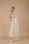 Off White Sequence & Threadwork, Embroidered Organza Saree With Unstitched Blouse