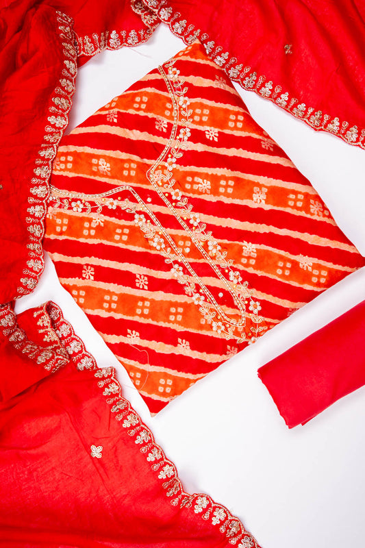 Red Dola Unstitched Salwar Suit With Cotton Dupatta