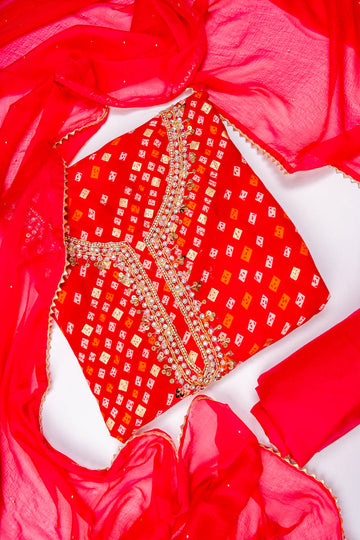 Rani Cotton Unstitched Salwar Suit With Chiffon Dupatta