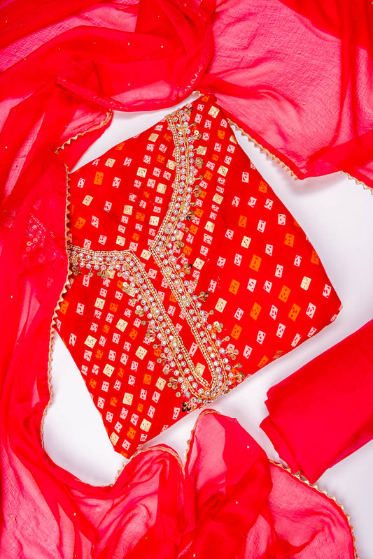 Rani Cotton Unstitched Salwar Suit With Chiffon Dupatta