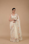 Off White Sequence & Threadwork, Embroidered Organza Saree With Unstitched Blouse