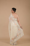 Off White Sequence & Threadwork, Embroidered Organza Saree With Unstitched Blouse