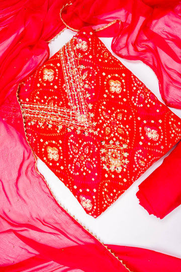 Rani Cotton Unstitched Salwar Suit With Chiffon Dupatta