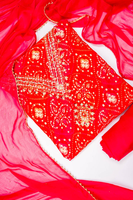 Rani Cotton Unstitched Salwar Suit With Chiffon Dupatta