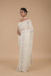 Off White Sequence & Threadwork, Embroidered Designer Organza Saree With Unstitched Blouse