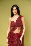 Maroon Net Pre-Draped Designer Saree With Readymade Blouse