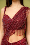 Maroon Net Pre-Draped Designer Saree With Readymade Blouse