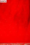 Red Cotton Unstitched Salwar Suit With Chiffon Dupatta