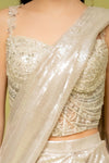 White Net Pre-Draped Designer Saree With Readymade Blouse