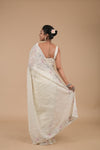 Off White Sequence & Threadwork, Embroidered Designer Organza Saree With Unstitched Blouse