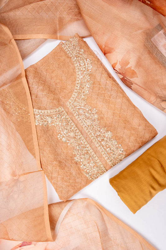 Tussar Cotton Unstitched Salwar Suit With Cotton Dupatta