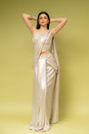 White Net Pre-Draped Designer Saree With Readymade Blouse
