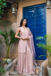 Peach Georgette Readymade Sharara Set With Net Dupatta