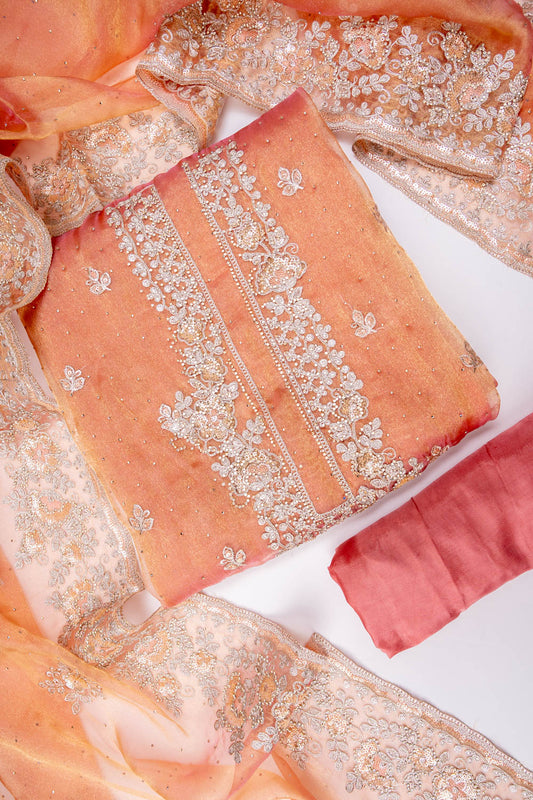 Gajari Organza Unstitched Salwar Suit With Organza Dupatta