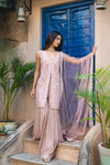 Peach Georgette Readymade Sharara Set With Net Dupatta