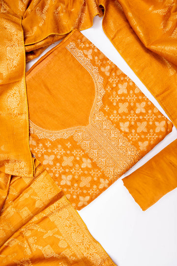 Mustard Cotton Unstitched Salwar Suit With Cotton Dupatta