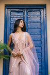 Peach Georgette Readymade Sharara Set With Net Dupatta
