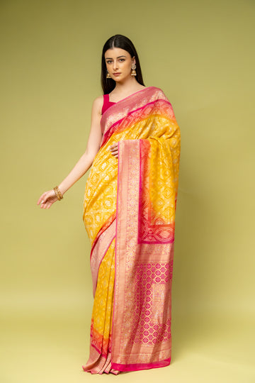 Mango Gold Khaddi Georgette Saree With Unstitched Blouse