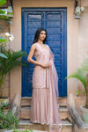 Peach Georgette Readymade Sharara Set With Net Dupatta