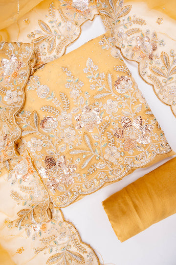 Mango Gold Organza Unstitched Salwar Suit With Dupatta