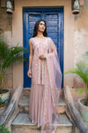 Peach Georgette Readymade Sharara Set With Net Dupatta