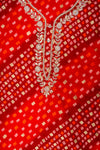 Red Cotton Unstitched Salwar Suit With Chiffon Dupatta