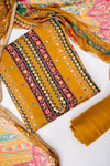 Mustard Chinon Unstitched Salwar Suit With Chinon Dupatta