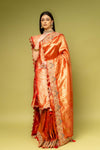 Red Banarasi Silk Embroidered Saree With Unstitched Blouse