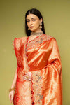 Red Banarasi Silk Embroidered Saree With Unstitched Blouse